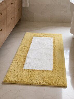 Restoration Hardware Plush Cotton Bath Mat Yellow & Ivory Luxury Bathroom Rug